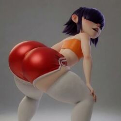 3d ai_assisted ai_generated bangs big_ass big_hips buruma dolphin_shorts edit fat_ass female female_only gorillaz head_turned noodle_(gorillaz) pale_skin short_hair small_breasts small_waist tagme thick_thighs tubetop video yoga_shorts