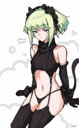 1boy androgynous black_legwear bob_cut cat_ears clothing crossdressing femboy fully_clothed lio_fotia male midriff petite petite_body promare short_hair slim slim_male slim_waist solo stockings thick_thighs thighhighs thighs twink 1femboy femboy_only feminine_male gloves black_gloves lingerie lingerie_only clothed catboy petite_male