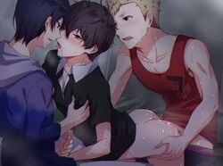 akira_kurusu anal blowjob femboy gay joker_(persona) male_only persona persona_5 ren_amamiya ryuji_sakamoto trio yaoi yusuke_kitagawa