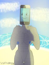 1girl 1girls adamation_inc. adamationz animationepic blue_clitoris blue_nipples blushing blushing_face clitoris female female_only genderswap genderswap_(mtf) huge_breasts inanimate_insanity inanimate_insanity_(season_2) mephone4 mephone4_(ii) naked naked_female object_head object_show object_shows robot robot_girl robot_humanoid rule63 rule_63 sea solo solo_female summer variant_set zsona_creepy(artist)