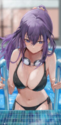 bikini swimsuit black_bikini breasts pool goggles purple_hair purple_eyes female 1girls female_only project_sekai asahina_mafuyu