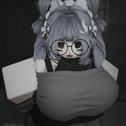 1girls 3d big_breasts breasts clothed female glasses grey_hair iikuroneko roblox robloxian self_upload tagme turtleneck turtleneck_sweater white_skin