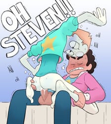 1boy 1girls ass balls barefoot blush bottomless clothing cum cum_in_pussy cum_inside eyes_rolling_back feet female gem_(species) leg_grab legs male mannysdirt moaning_name pale-skinned_female pale_skin pearl_(steven_universe) penis sex short_hair soles steven_quartz_universe steven_universe straight straight_sex sweat toes vaginal_penetration