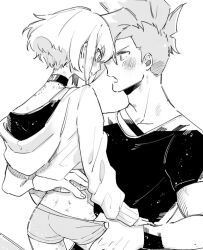 2boys androgynous bite_mark bite_marks choker collar femboy feminine_male galo_thymos gay lio_fotia monochrome petite_male promare size_difference twink undressing undressing_another waist_grab wholesome yaoi