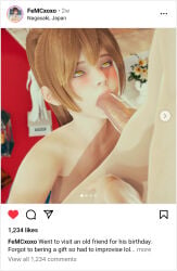 femc_(doki_doki_literature_club) realistic ai_shoujo blowjob social_media instagram instagram_ui looking_up_at_partner cock_in_mouth realistic_face realistic_nose nostrils brown_hair yellow_eyes nude fully_nude 18yo edit edited 3d high_ponytail horny_female hot_female fuck_me_eyes