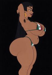 1girls ai_art ai_assisted ai_generated armpit_hair bbw belly_button big_ass big_breasts bikini_top black_background brown_skin chel_(the_road_to_el_dorado) dark_lips dark_skin dreamworks durk_dingus ear_piercings ear_ring earrings female female_only flag_bikini hispanic jawline knees latina long_hair nipple_slip portrait raising_arm side_view smiling solo solo_female the_road_to_el_dorado thick_eyebrows thick_thighs tummy_bulge