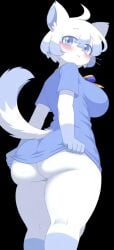 1girls ai_generated anthro ass ass_focus big_breasts feline furry pulling_clothing routine_(yonkagor) solo yonkagor