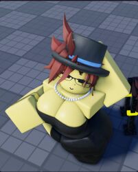 1girls 3d ass baseplate big_ass big_breasts black_dress breasts cleavage jujutsu_shenanigans orange_hair roblox roblox_avatar roblox_developer roblox_game roblox_studio robloxian rule_63 slim_waist tagme thick_ass thick_legs thick_thighs thighs tze_(roblox) yellow_skin