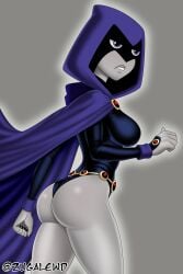 ass breasts butt cloak curvy dc_comics demon grey_skin hood_up leotard rachel_roth raven_(dc) teen_titans thong wedgie zugalewd