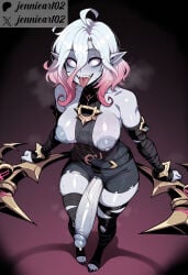 1futa 1futanari 1girl ahoge ai_generated artist_name bare_shoulders belt black_belt black_thighhighs breasts briar_(league_of_legends) clothing colored_sclera colored_skin detached_sleeves erection female fingernails full_body futa futanari gradient_hair grey_hair grey_skin hair_between_eyes huge_penis intersex jennieart02 large_areolae large_breasts large_penis league_of_legends long_hair looking_at_viewer multicolored_hair nail_polish nipples no_pupils open_mouth patreon patreon_logo patreon_username penis pink_hair pointy_ears red_sclera riot_games saliva sharp_fingernails sharp_teeth sidelocks simple_background smile solo standing stirrup_legwear streaked_hair sweat teeth thighhighs thighs toeless_legwear toenails toes tongue tongue_out torn_clothes twitter twitter_username two-tone_hair upper_teeth_only vampire veins veiny_penis watermark white_eyes wrist_cuffs