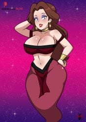 1girl arms_behind_head bare_navel bare_stomach big_breasts dancer dancer_outfit eyes_open female female_only fire_antx front_view genie genie_girl genie_transformation geniefied looking_at_viewer mario_(series) navel new_super_mario_bros._u_deluxe nintendo pauline self_upload super_mario_bros.