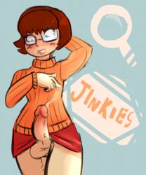 1boy brown_hair femboy glasses jinkies! male male_only penis rule_63 scooby-doo solo solo_male tagme trap velma_dickley velma_dinkley