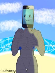 1girl 1girls adamation_inc. adamationz animationepic blue_clitoris blue_nipples blushing blushing_face clitoris female female_only genderswap genderswap_(mtf) huge_breasts inanimate_insanity inanimate_insanity_(season_2) mephone4 mephone4_(ii) naked naked_female object_head object_show object_shows robot robot_girl robot_humanoid rule63 rule_63 sea solo solo_female summer variant_set zsona_creepy(artist)
