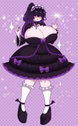 after_transformation big_breasts black_dress dark_hair eyes_covered female goth_girl huge_boobs huge_breasts lilith_(oc) long_hair pale-skinned_female