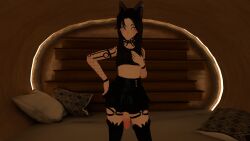 animal_ears black_hair cock crop_top femboy feminine_male impimon light_skin male_only skirt tattoo vrchat vrchat_avatar