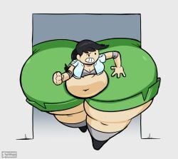 1girls ass belly beth_tezuka black_hair bravest_warriors breasts cleavage fat female female_only hand_on_ass hips hyper hyper_ass large_ass large_breasts looking_back midriff overweight overweight_female shorts solitaryscribbles stomach stuck stuck_in_door thick_thighs thighs wide_hips