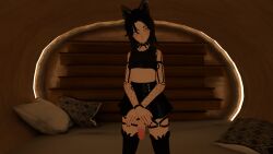 animal_ears black_hair cock crop_top femboy feminine_male impimon light_skin male_only skirt tattoo vrchat vrchat_avatar