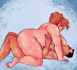 big_ass big_breasts blush chubby_female cowgirl_position curly_hair fat_ass gremlinshoard hairy_chest hairy_legs hairy_male medic_(team_fortress_2) milf moaning muscular oc_x_canon plump red_hair riding riding_penis straight team_fortress_2 tf2 thick vaginal_penetration