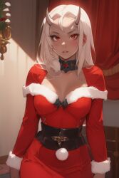 ai_generated bedroom calamitas calamity_mod grey_body horns horns_girl santa_costume santa_dress terraria witch