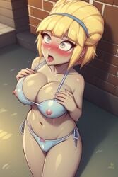 ai_generated bikini bikini_zombie bikini_zombie_(pvz) blonde_hair blush grey_body house nipples_visible_through_clothing panties plants_vs_zombies pool zombie zombie_(pvz) zombie_girl