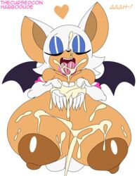 absurd_res big_breasts bodily_fluids breasts chiropteran closed_eyes cum cum_on_breasts cum_on_face cum_on_hand cum_on_tongue fangs female genital_fluids habbodude heart hi_res huge_breasts mammal messy nipples rouge_the_bat sega simple_background solo sonic_(series) sonic_the_hedgehog_(series) teeth text thecon tongue