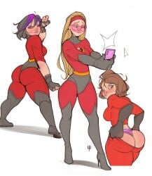 ass ass_focus aunt_cass big_hero_6 black_hair blonde_hair booty brown_hair cass_hamada cosplay glasses gogo_tomago honey_lemon long_hair marvel marvel_comics multicolored_hair panties purple_hair short_hair the_incredibles thick_ass thick_thighs thighs tomphelippe wellington_phelippe wide_hips