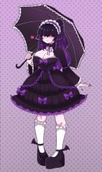 before_transformation black_dress dark_hair eyes_covered female goth_girl lilith_(oc) long_hair pale-skinned_female parasol