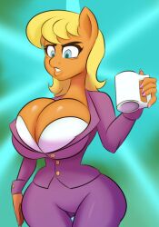 1girls 7los7 anthro big_breasts blonde_hair bra breasts cleavage clothed clothed_female clothing curvy earth_pony female female_anthro female_focus female_only friendship_is_magic hasbro hourglass_figure looking_down mature mature_female ms._harshwhinny_(mlp) my_little_pony pony solo solo_female