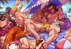 abs beach beach_ball beach_towel beach_umbrella big_pecs blush closed_eyes gay jarvan_lightshield_iv league_of_legends lee_sin male male_focus male_only male_swimwear muscular muscular_male nipples pecs pool_party_jarvan_iv pool_party_lee_sin pool_party_series pool_party_sett poro_(league_of_legends) pubes pubic_hair puffly sett sunglasses sweat sweating swimwear towel umbrella yaoi