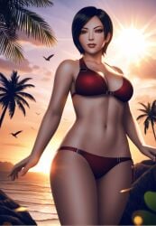 1female ada_wong ada_wong_(adriana) ai_generated aicrazymonkey asian asian_female athletic athletic_female beach bikini, bob_cut breasts cleavage cute cute_face feet_out_of_frame female female_focus female_only fit fit_female fully_nude light-skinned_female light-skinned_male light_skin outdoors pale-skinned_female pale_skin red_bikini red_bikini_top resident_evil resident_evil_4 seductive seductive_look semi_nude stable_diffusion standing sweat swimsuit