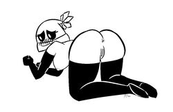 anus black_and_white blush blush_lines blushing_female breasts doggy_position doggy_style_position female female_only fictional_persona long_gloves monochrome no_color pussy solo solo_female thigh_socks vagina white_background x_anus xploshi_(character) youtube youtuber youtuber_girl