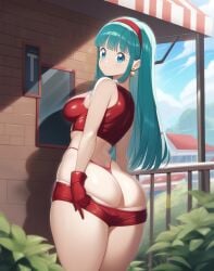 ai_generated blue_eyes blue_hair bra_(dragon_ball) bra_briefs dragon_ball dragon_ball_gt dragon_ball_super dragon_ball_z looking_at_viewer looking_back outdoors outside saiyan saiyan_girl smile smirk