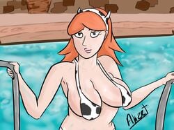 1girls akzet bikini cow_horns cow_print cow_print_bikini female female_only jessica_(rick_and_morty) solo tagme