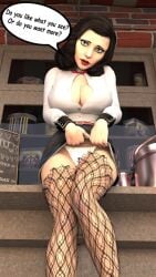 3d bioshock bioshock_infinite blue_eyes burial_at_sea busty elizabeth_comstock elizabeth_comstock_(burial_at_sea) female female_focus female_only hourglass_figure misterkingman speech_bubble tagme wide_hips