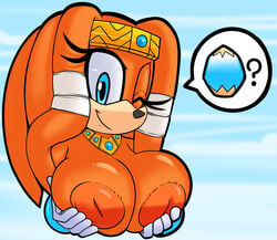 big_breasts breasts dreamcastzx1 echidna female female_only huge_breasts mammal marthedog monotreme nipples sega sonic_(series) tikal_the_echidna