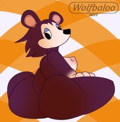 animal_crossing anthro ass big_butt breasts digital_media_(artwork) female fur hair hi_res labelle_able looking_back nintendo nipples nude pointy_breasts presenting presenting_hindquarters simple_background solo thick_thighs wide_hips wolfbaloo