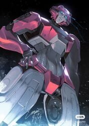 1female autobot blue_eyes cybertronian elita_one female glossy glowing glowing_eyes looking_down metal_skin midriff pink_skin robot robot_girl robot_humanoid shiny solo solo_female toned toned_belly toned_body toned_female toned_stomach transformers transformers_one zoner233