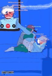 2boys anal_sex bed bedroom countryhumans cum cum_inside english_text gay gay_sex homosexual mexico_(countryhumans) santi-sanch sex tagme text united_states_of_america_(countryhumans) video_call yaoi