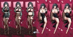 absurdres animal_ears bar_censor black_hair black_thighhighs blush breasts censored dakimakura_(medium) female full_body green_eyes highres jane_doe_(zenless_zone_zero) keine09 large_breasts lying mouse_ears mouse_girl nipples on_back pregnant pussy smile thighhighs variant_set zenless_zone_zero