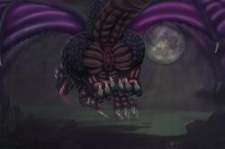 absurd_res anus ass big_butt detailed_background dragon female feral feral_only genitals hi_res landscape light lokidragon87 looking_at_viewer looking_back moon moonlight motion_blur mythological_creature mythological_scalie mythology perspective pussy scalie solo