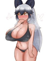 1girls big_breasts big_thighs blush breasts female female_only huge_breasts huge_thighs kemono_friends large_breasts large_thighs navel sangchussam silver_fox_(kemono_friends) sweat sweaty sweaty_body thick_thighs thighs