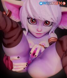 3d 4_fingers anus ass ass_up breasts colored_nails cute female fingers genitals hand_on_butt hi_res humanoid league_of_legends looking_at_viewer lying nails not_furry on_back presenting presenting_pussy pussy riot_games shortstack solo spread_butt spread_pussy spreading tristana video_games woozysfm yordle