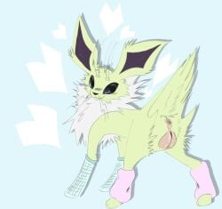 anus arm_warmers armwear clothing eeveelution female feral generation_1_pokemon genitals hi_res jolteon kitt3ngutzz nintendo pokemon pokemon_(species) pussy shiny_pokemon solo