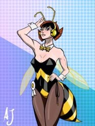 1girls antennae applesauce_jack avengers blue_eyes bowtie bunnysuit detached_collar female female_only insect_wings janet_van_dyne marvel marvel_comics pantyhose red_hair solo stinger the_avengers:_earth's_mightiest_heroes wasp_(earth's_mightiest_heroes) wasp_(marvel) wrist_cuffs