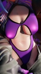 alternate_version_available big_breasts bikini_under_clothes breasts clothed clothed_female clothing fortnite fully_clothed fully_clothed_female one-piece_swimsuit pants_down persephone persephone_(fortnite) sequ3d sfw sfw_version shiny shiny_clothes shiny_skin shirt_lift shirt_up sweater