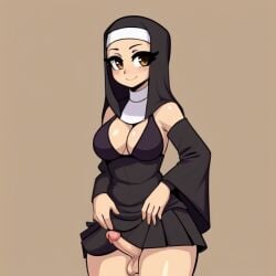 1futa ai_generated aifutalover christianity cleavage futa_focus futanari gynomorph intersex nun nun_futa nun_hat nun_outfit religion religious religious_clothing self_upload skirt solo_futa