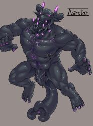 alien anthro beralin black_body genitals humanoid_genitalia humanoid_penis long_tongue male markings monster nipple_piercing nipples penis piercing purple_eyes purple_markings split_jaw tail tail_mouth tongue unusual_anatomy unusual_tail voidling