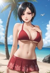 1female ada_wong ada_wong_(adriana) ai_generated asian asian_female athletic athletic_female bikini bob_cut breasts cleavage cute cute_face feet_out_of_frame female female_focus female_only fit fit_female light-skinned_female light-skinned_male light_skin looking_at_viewer navel pale-skinned_female pale_skin red_bikini red_bikini_top resident_evil resident_evil_4 seductive seductive_look semi_nude stable_diffusion standing sweat swimsuit