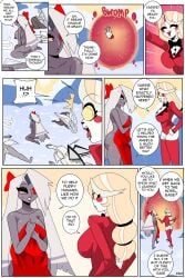 blonde_female blonde_hair carliabot charlie_morningstar_(hazbin_hotel) emily_(hazbin_hotel) grey_body grey_skin hazbin_hotel lute_(hazbin_hotel) sera_(hazbin_hotel) vaggie_(hazbin_hotel) vivienne_medrano vivziepop white_body white_hair white_skin yuri