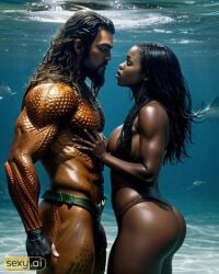 1boy1girl african_female ai_generated aquaman aquaman_(series) arthur_curry ass ass atlantean big_ass big_butt cheating dark-skinned_female dc dc_comics duo interracial male/female superhero voluptuous voluptuous_female wide_hips